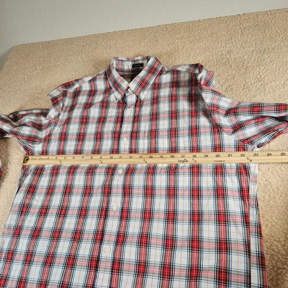 J.Crew Flex Washed Classic Fit Plaid‎ Button Down Shirt Mens Large Red Blue